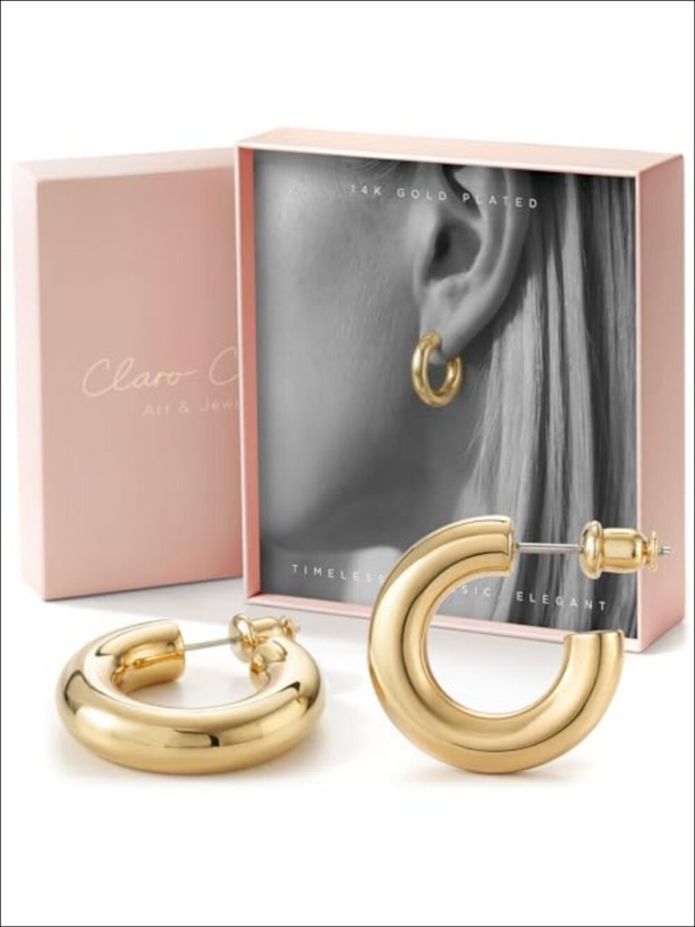 14K Gold-Plated Open Hoop Earrings Lightweight 20mm